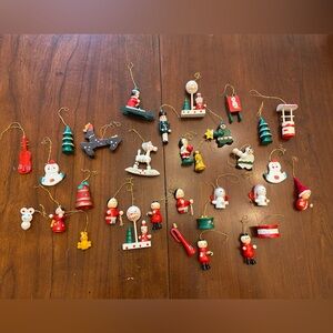 Vintage Tiny Wood Christmas Ornaments Bundle